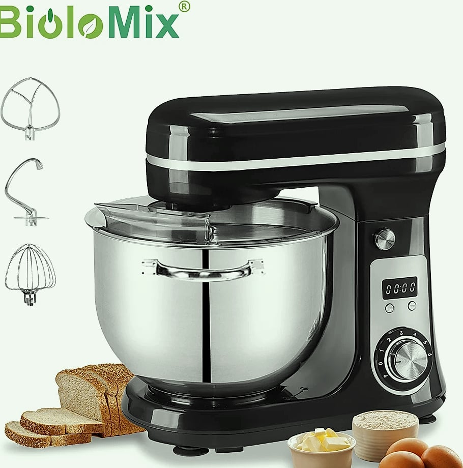 Biolomix 6L Stand Mixer, 1200W DC Motor, 6-Speed Dough Kneader