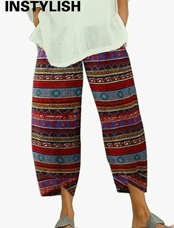 INSTYLISH Women Cotton Linen Harem Pants Wide Leg