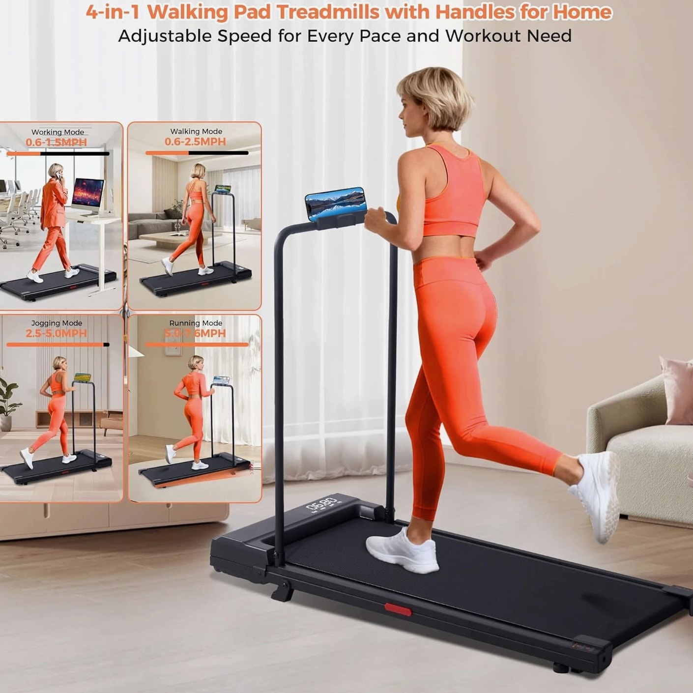 Walking Pad Treadmill with Incline, 2026 Upgrade Portable Under Desk Treadmill with Handles