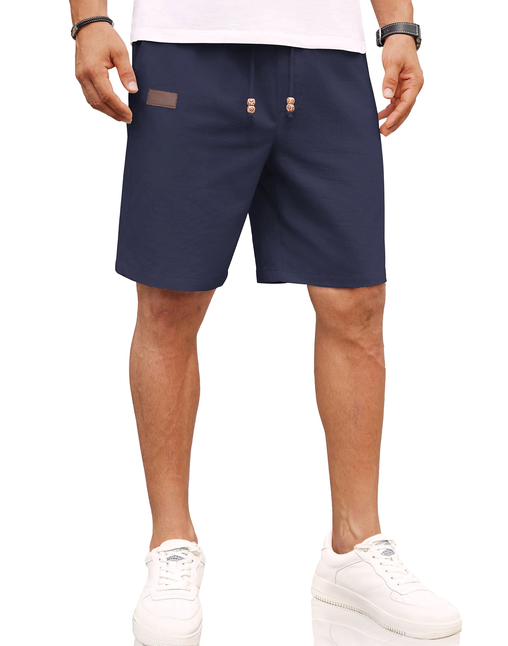 COOFANDY Men's Linen Shorts Elastic Waist Drawstring Loose Fit