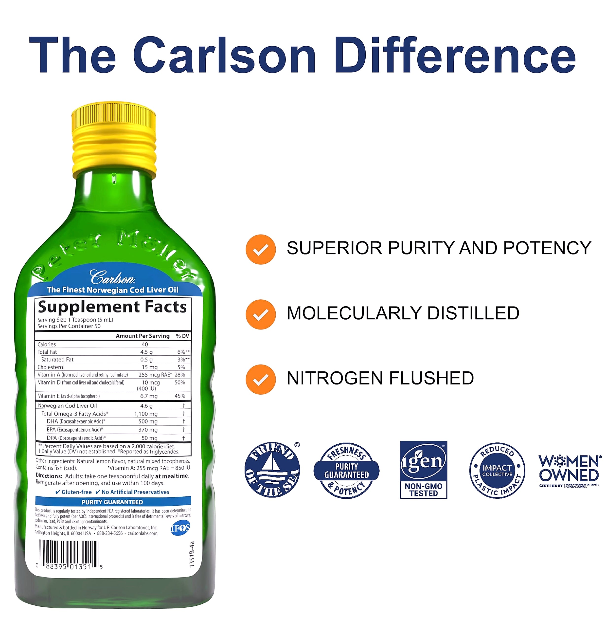 Carlson Cod Liver Oil 1100mg Omega-3 Liquid Fish Oil
