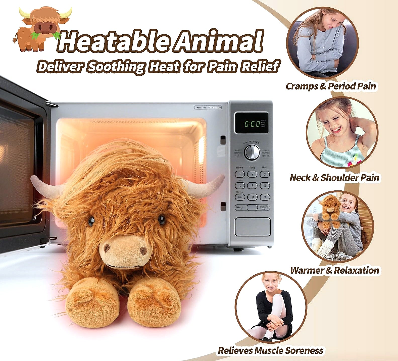 Cuckool Highland Cow Plush Heating Pad with Lavender Scent