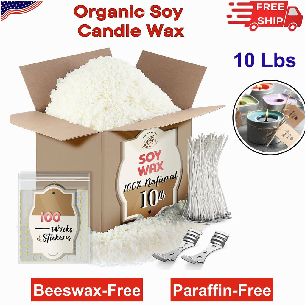 Natural Organic Soy Candle Wax Bulk For Candle Making, 10 lbs Soy Wax Flakes Kit