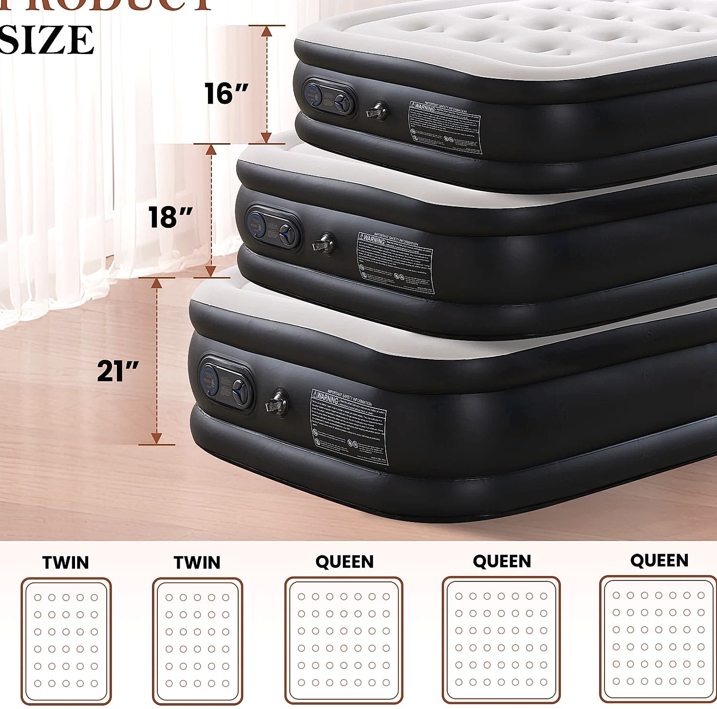 JHK Queen Twin Size Air Mattress Double Height 660 lbs