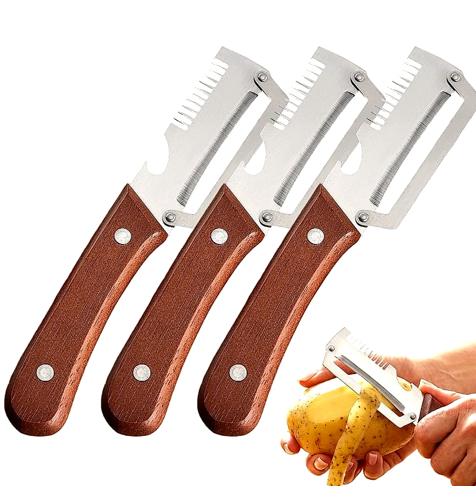 Vegetable Peeler with Wooden Handle and Bottle Opener