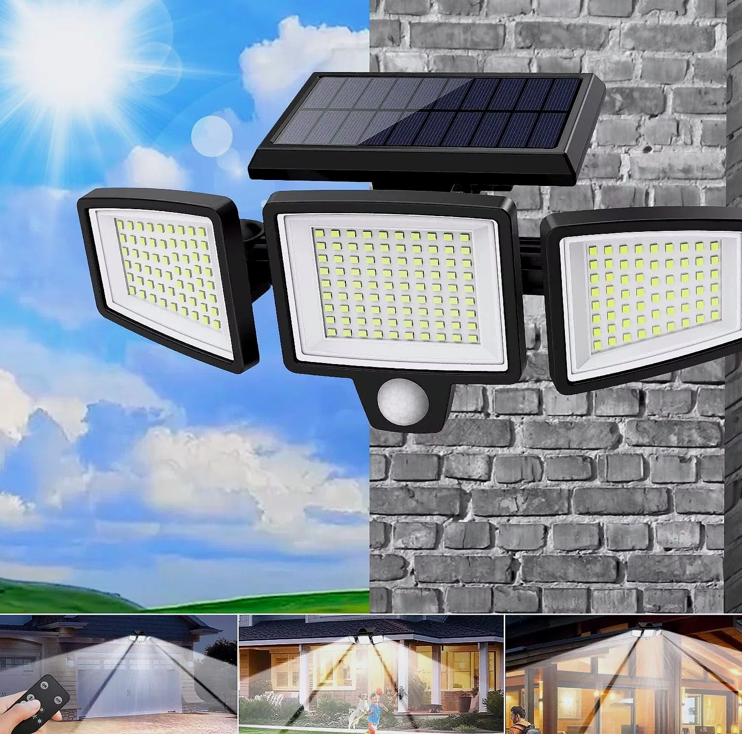 SZRSTH 3-Head Solar Motion Sensor Security Light