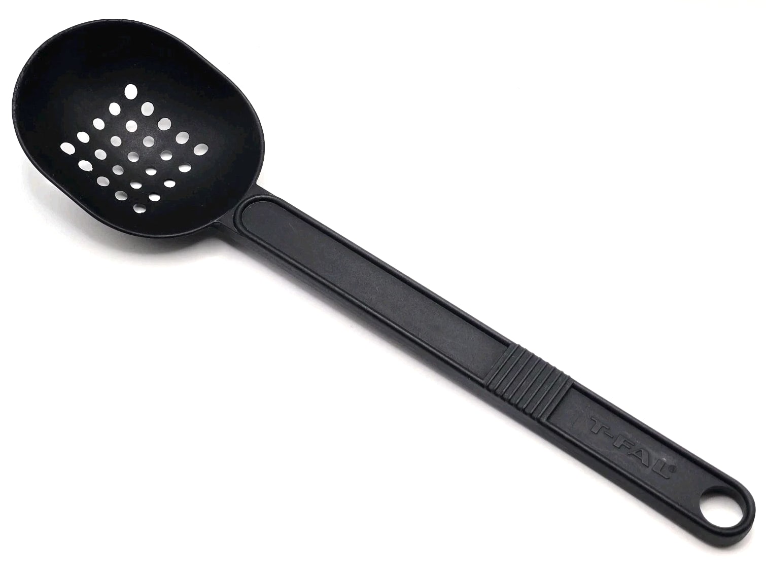 Vintage T-FAL Black Nylon Slotted Strainer Spoon 12.5" Heat Resistant, Made In Canada