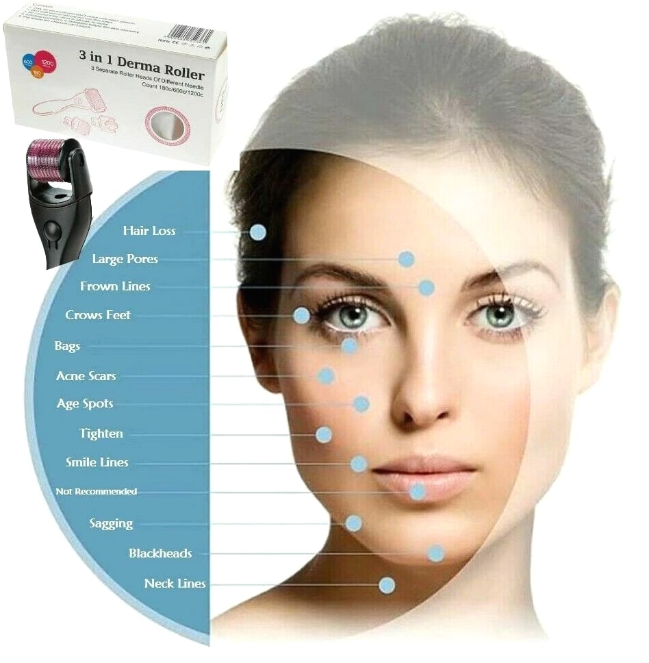 Derma Roller Kit For Face, Beard, Hair 540 Titanium Microneedle 0.5/1/1.5mm