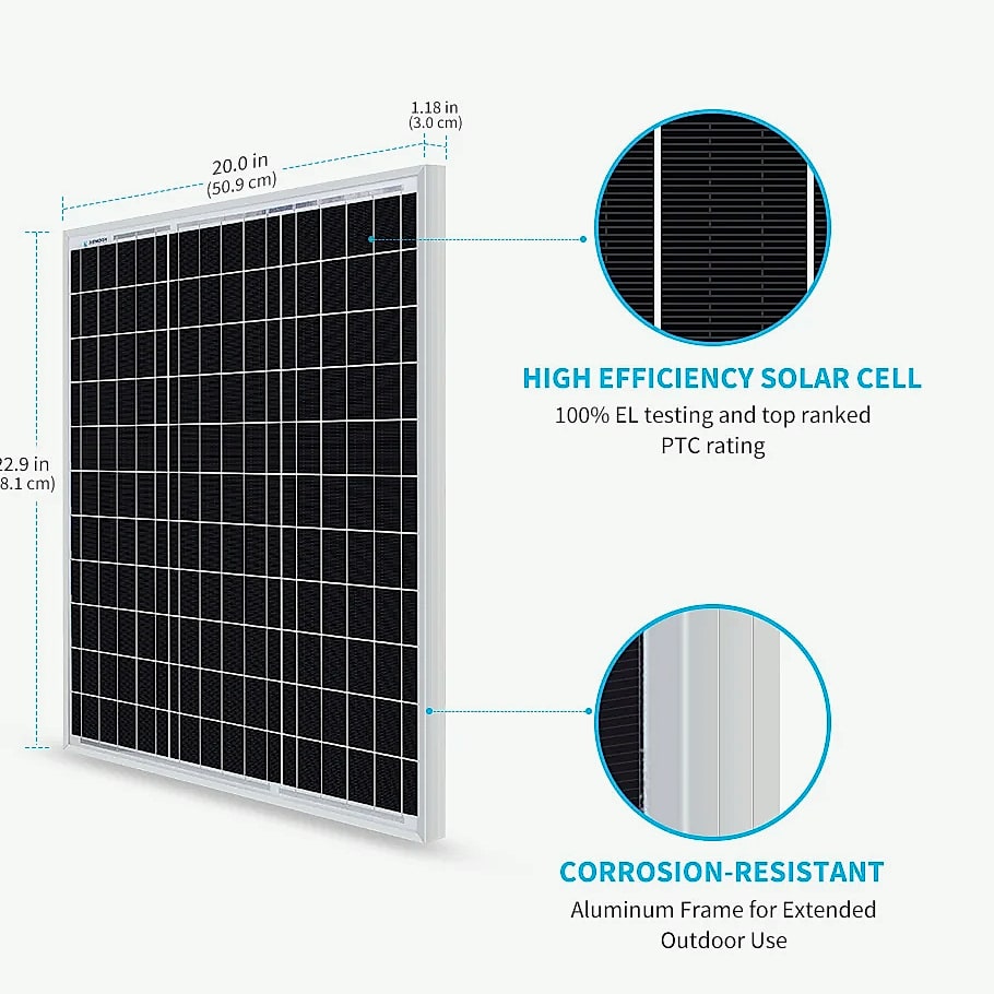 Renogy 50W 12V Monocrystalline Solar Panel for RV