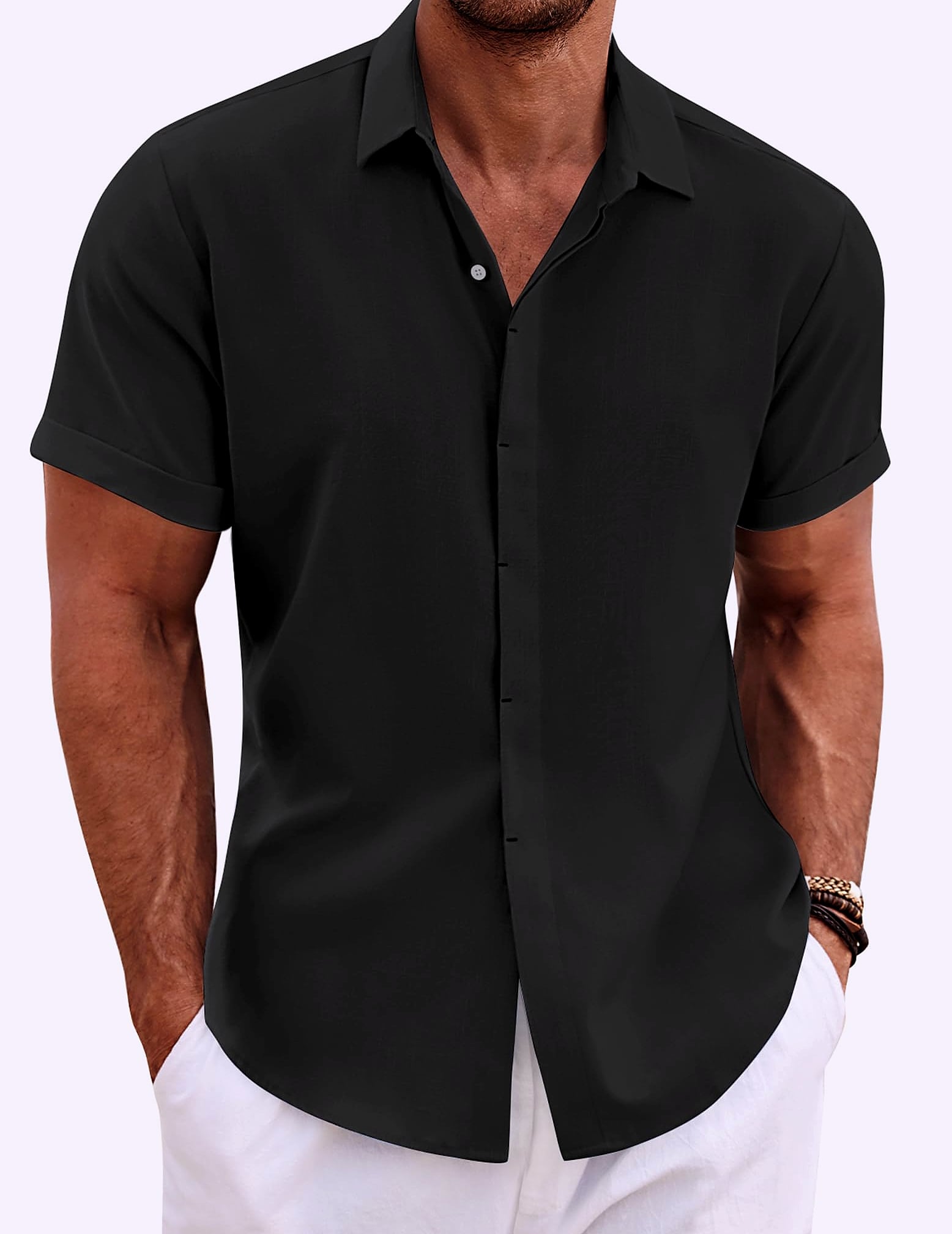 COOFANDY Men's Linen Short Sleeve Casual Button Down Shirt