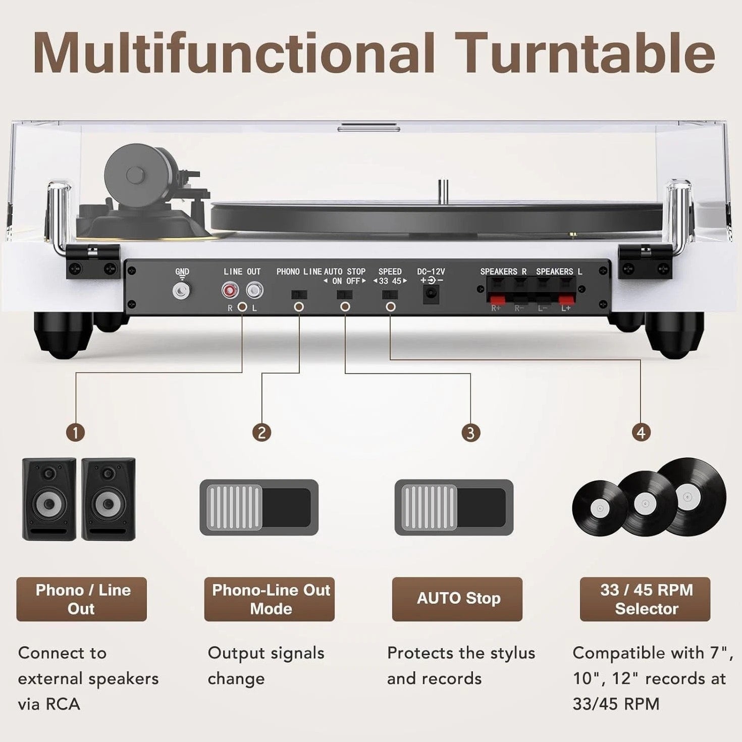 Seasonlife® Record Player Turntable Wireless in & Output, High Fidelity Vinyl Pl