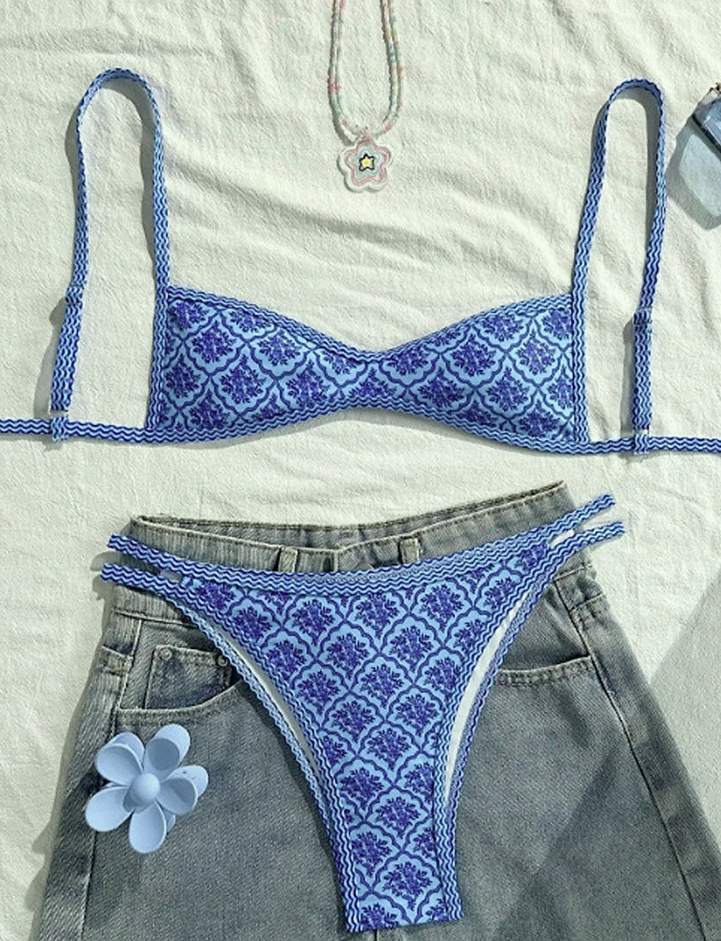 Varleinsar Floral High-Leg Bikini Two-Piece Swimsuit