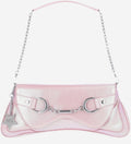 Paris Hilton Womens Rider Large Shoulder Baguette Bag Pink Purse Shiny Metallic