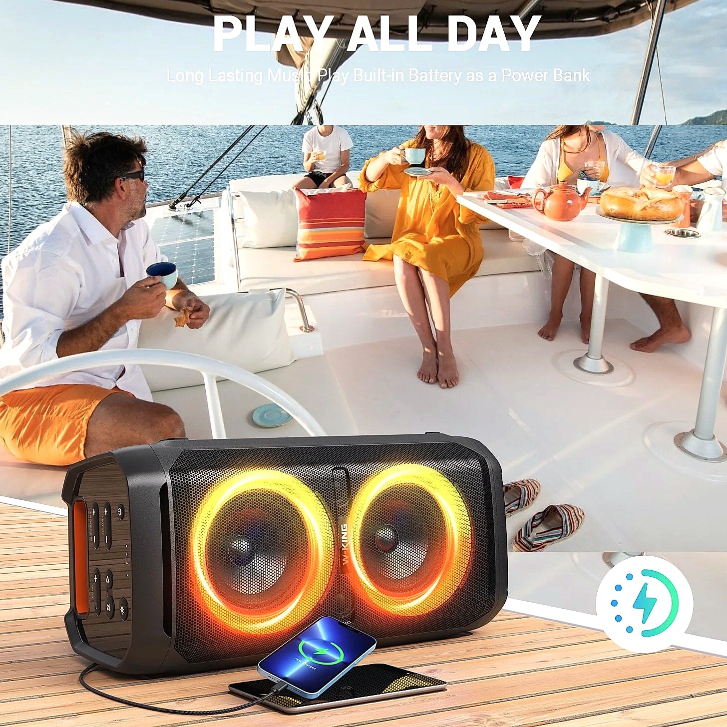 W-King T11 100W RMS Bluetooth Speaker, IPX6 Waterproof Party Boombox