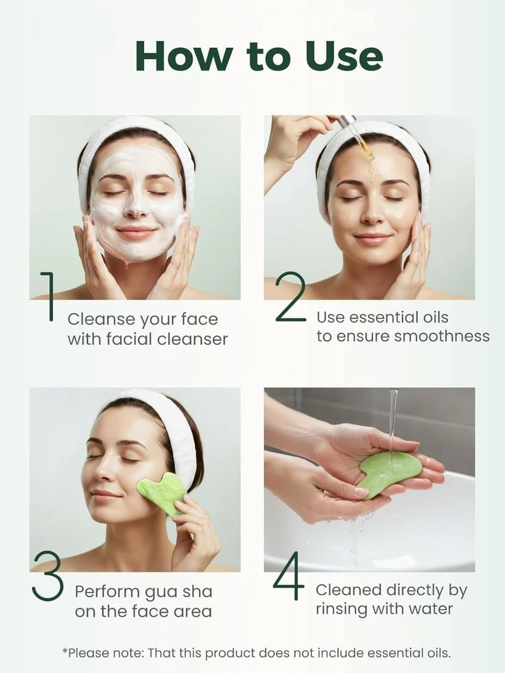 Gua Sha Facial Tools, Natural Jade Stone Guasha Tool for Face, Acupuncture Therapy