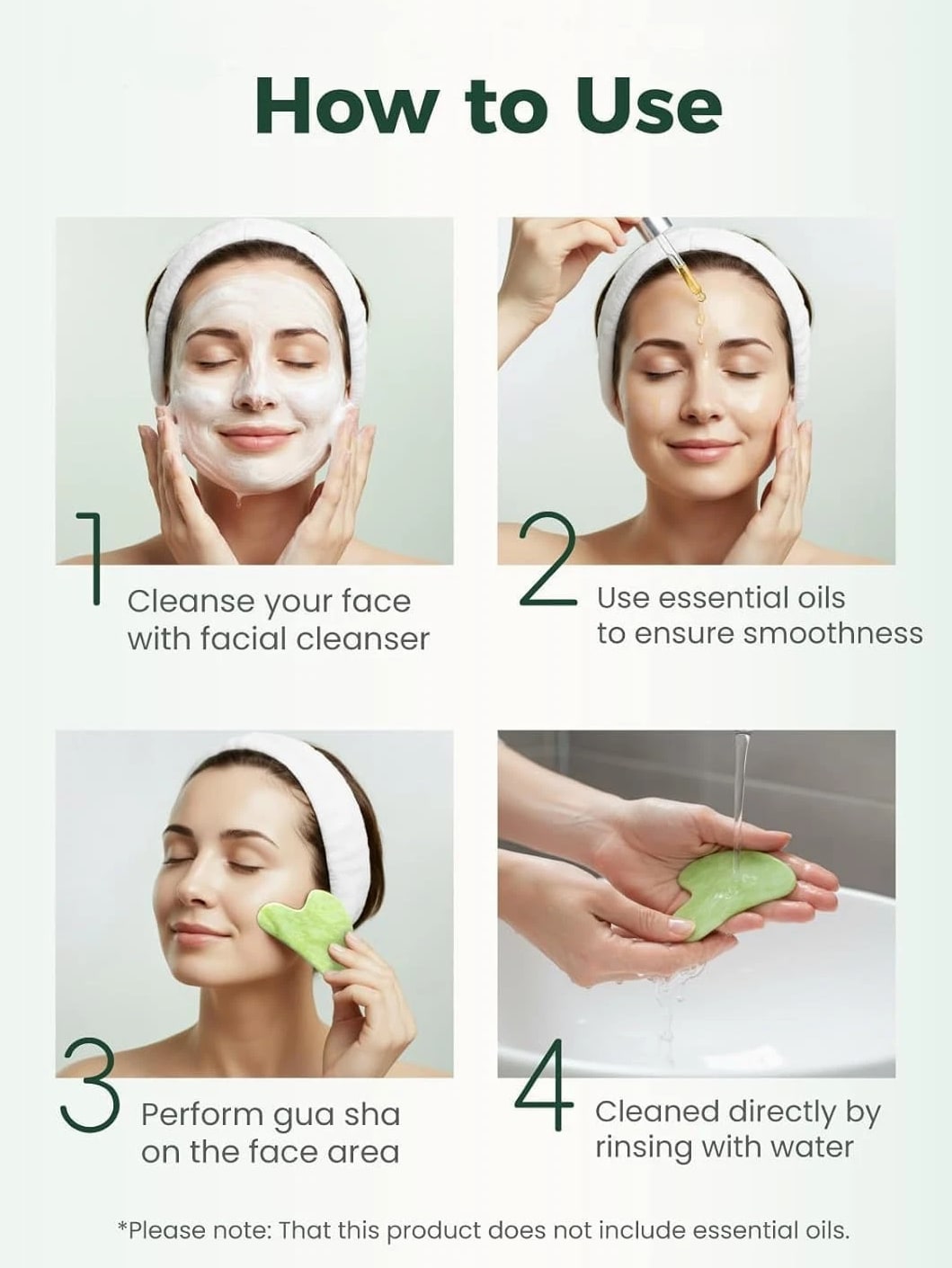 Gua Sha Facial Tools, Natural Jade Stone Guasha Tool for Face, Acupuncture Therapy