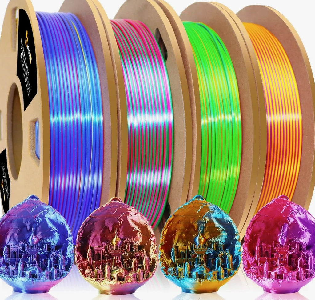 3D PLA Filament 1.75mm Bundle, Tricolor Printer Filament, Rainbow Silk