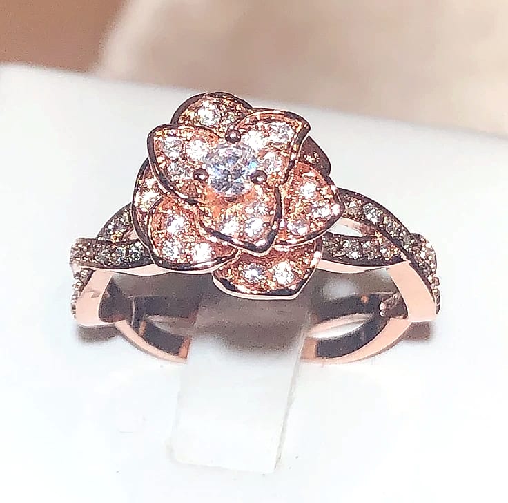 925 Sterling Silver Three-Dimensional Rose Ring with White Zircon