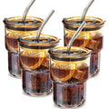 4 Packs Glass Tumbler with Lid and Straw 13 oz Cute Ice Coffee Cup Set for Sm...