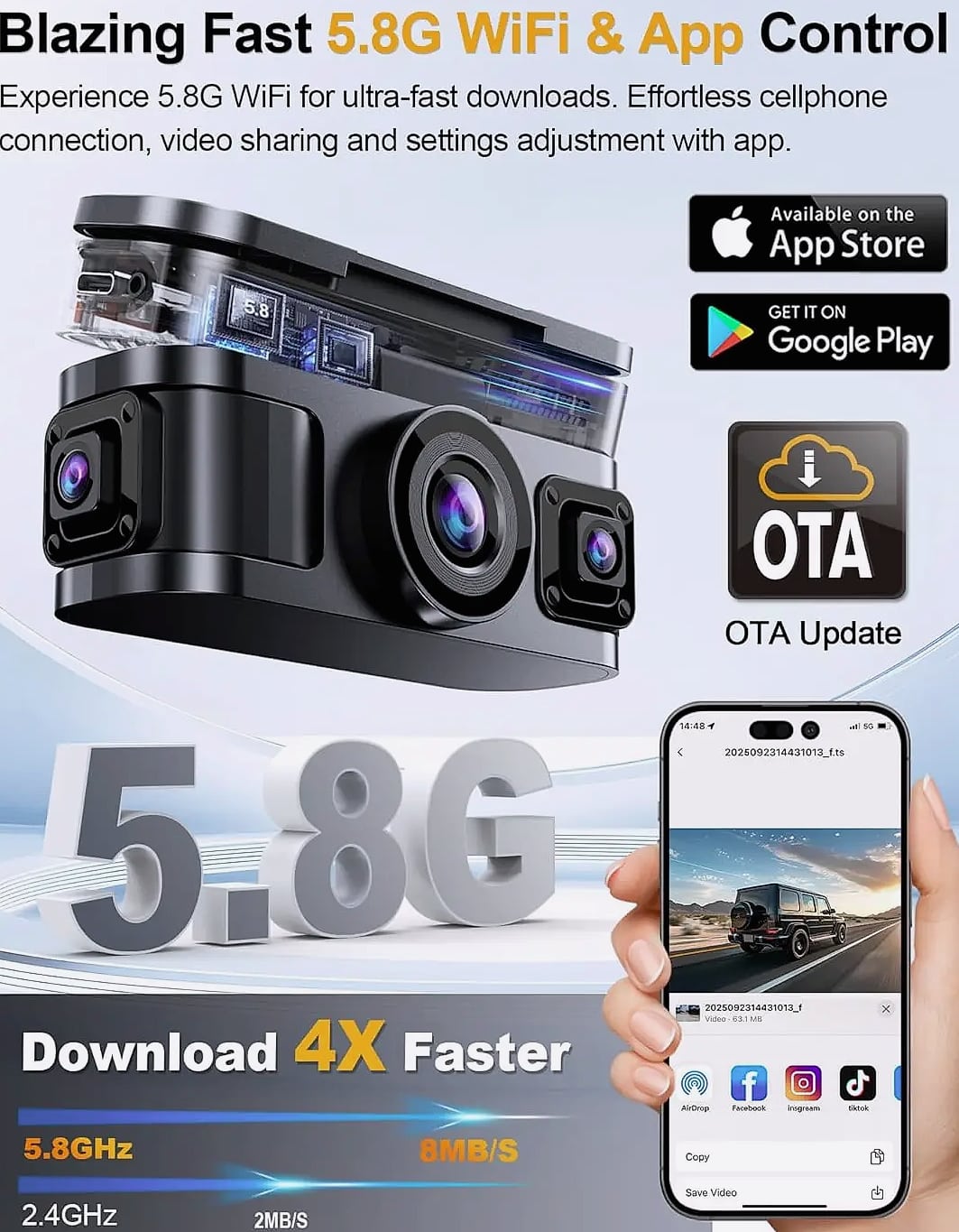 4K 360 Degree Dash Cam with GPS, WiFi, and Parking Mode