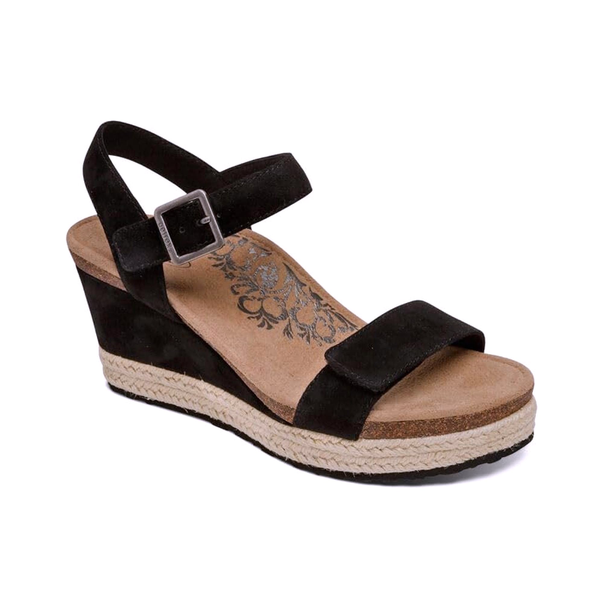 Aetrex Cognac Quarter Strap Espadrille Wedge