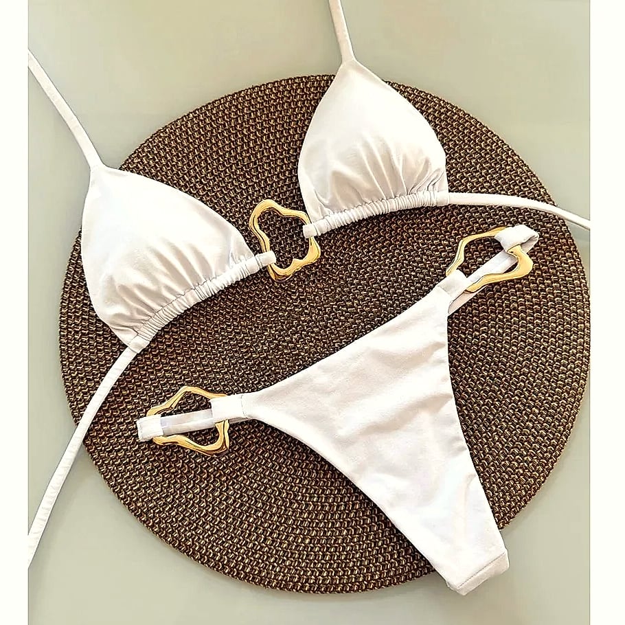 Lace-up Solid Color Two-piece Bikini Swimsuit for Women