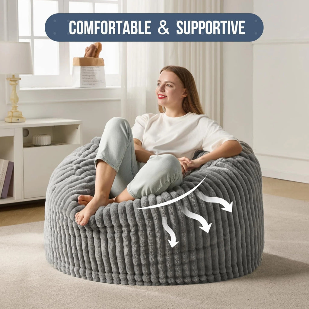 3ft Bean Bag Chairs for Adults, Large Beanbag Chair w/ Stripe Plush Cover Bi...