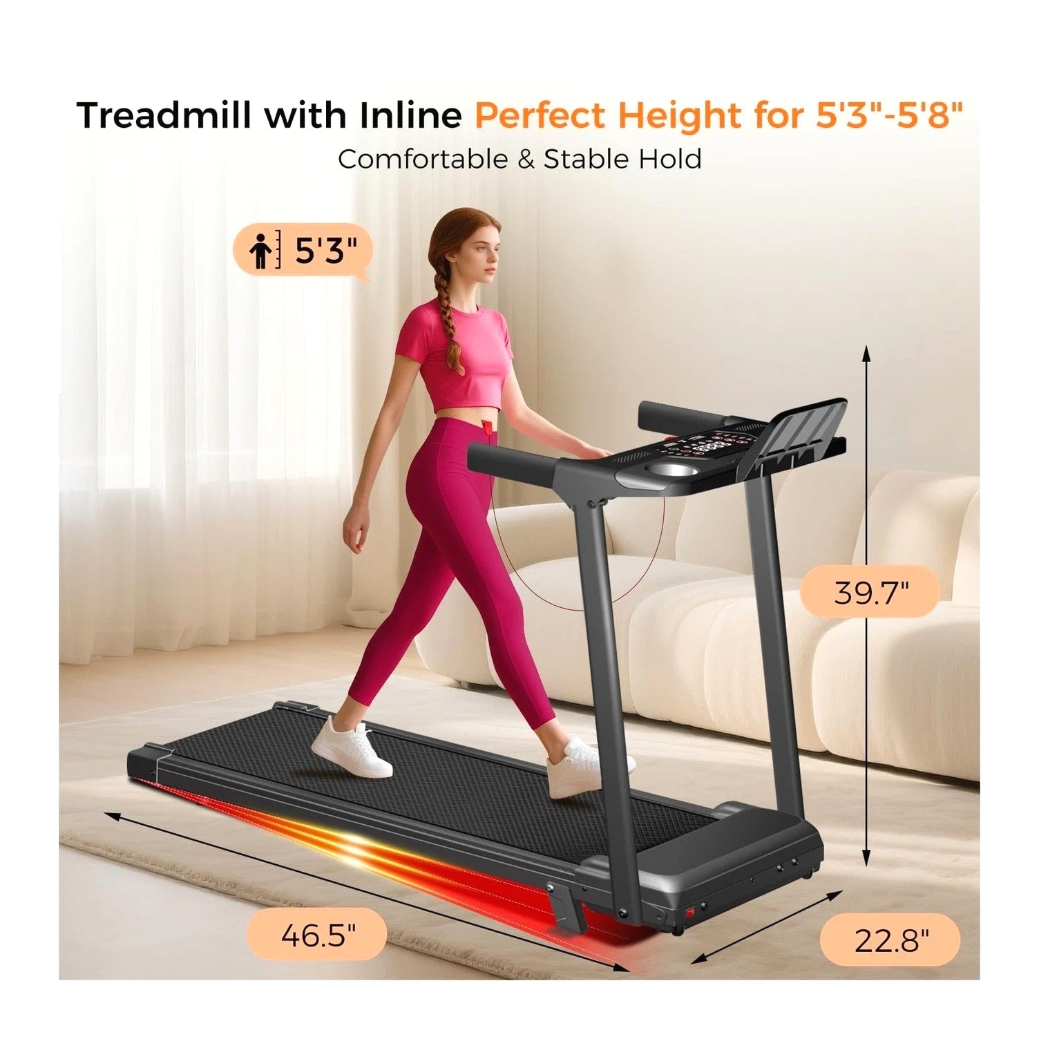 Aiteid Treadmill with Incline, 3.0HP Small Treadmills for Home, Portable Electric