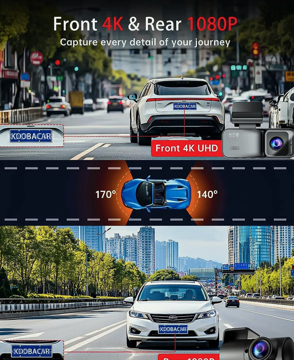 Kankeirr 4K/2.5K Dual Dash Cam with GPS and 64GB Card