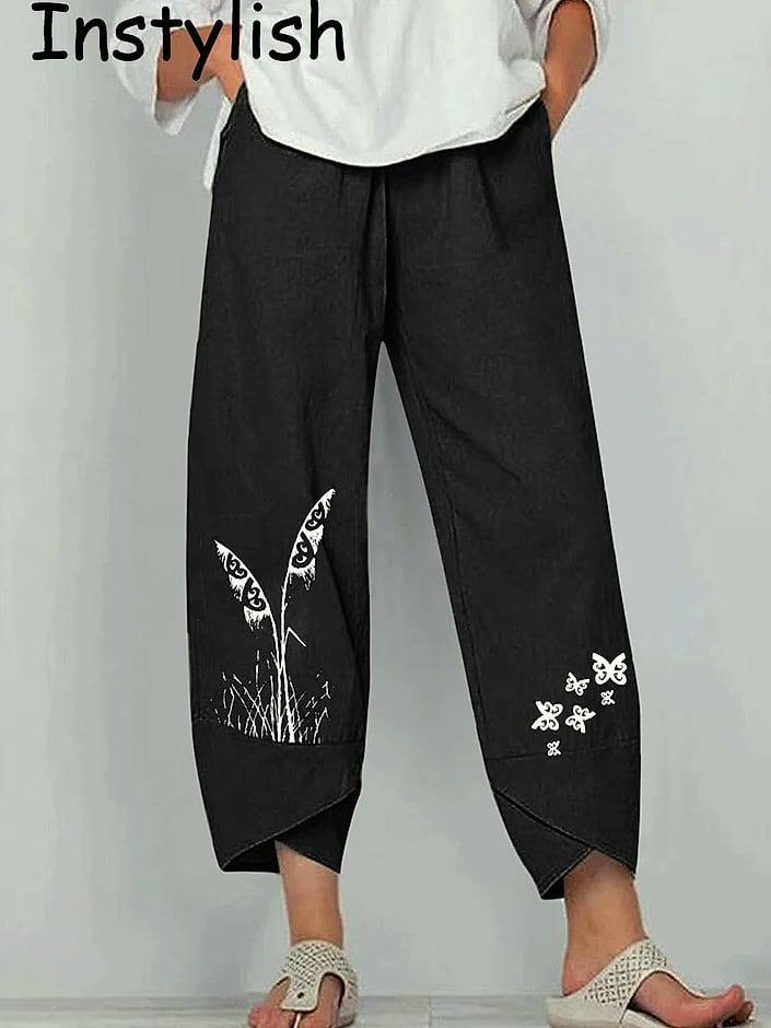 INSTYLISH Vintage Cotton Linen Harem Pants High Waist