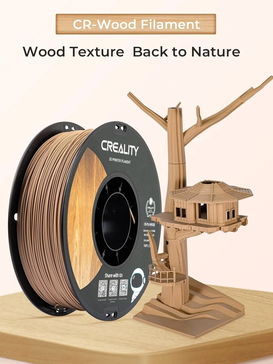Wood Filament PLA 3D Printer Filament 1.75 mm - Smooth Silk Texture