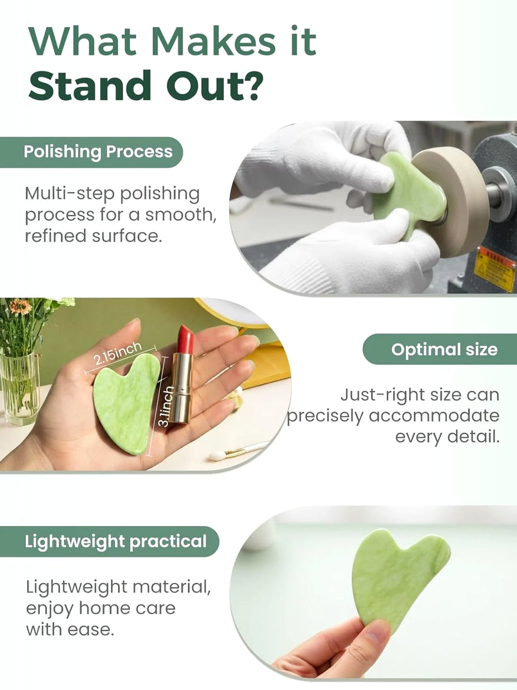 Gua Sha Facial Tools, Natural Jade Stone Guasha Tool for Face, Acupuncture Therapy