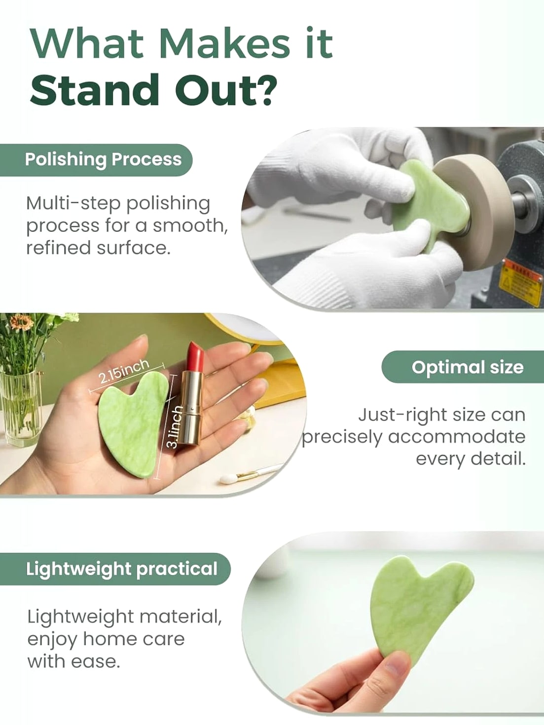 Gua Sha Facial Tools, Natural Jade Stone Guasha Tool for Face, Acupuncture Therapy