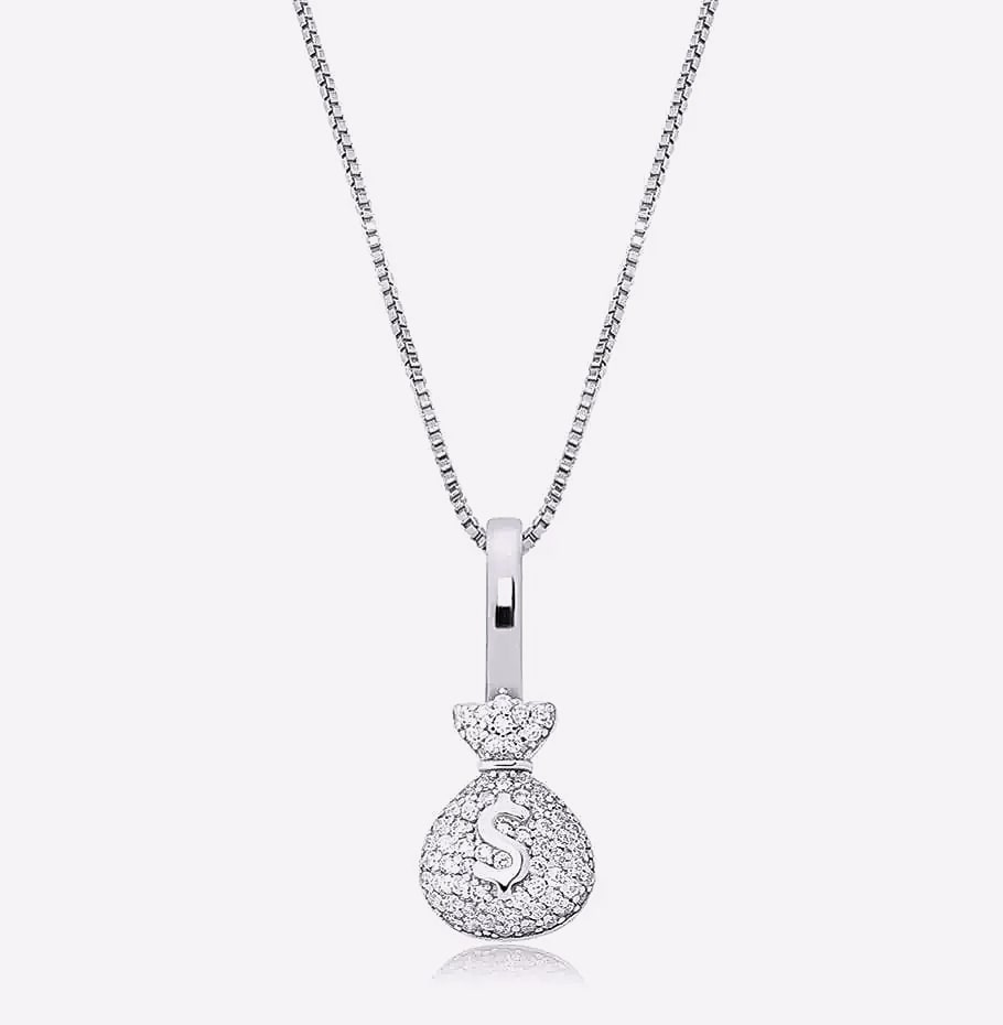 TOPGRILLZ 925 Sterling Silver Money Bag Pendant Box Chain