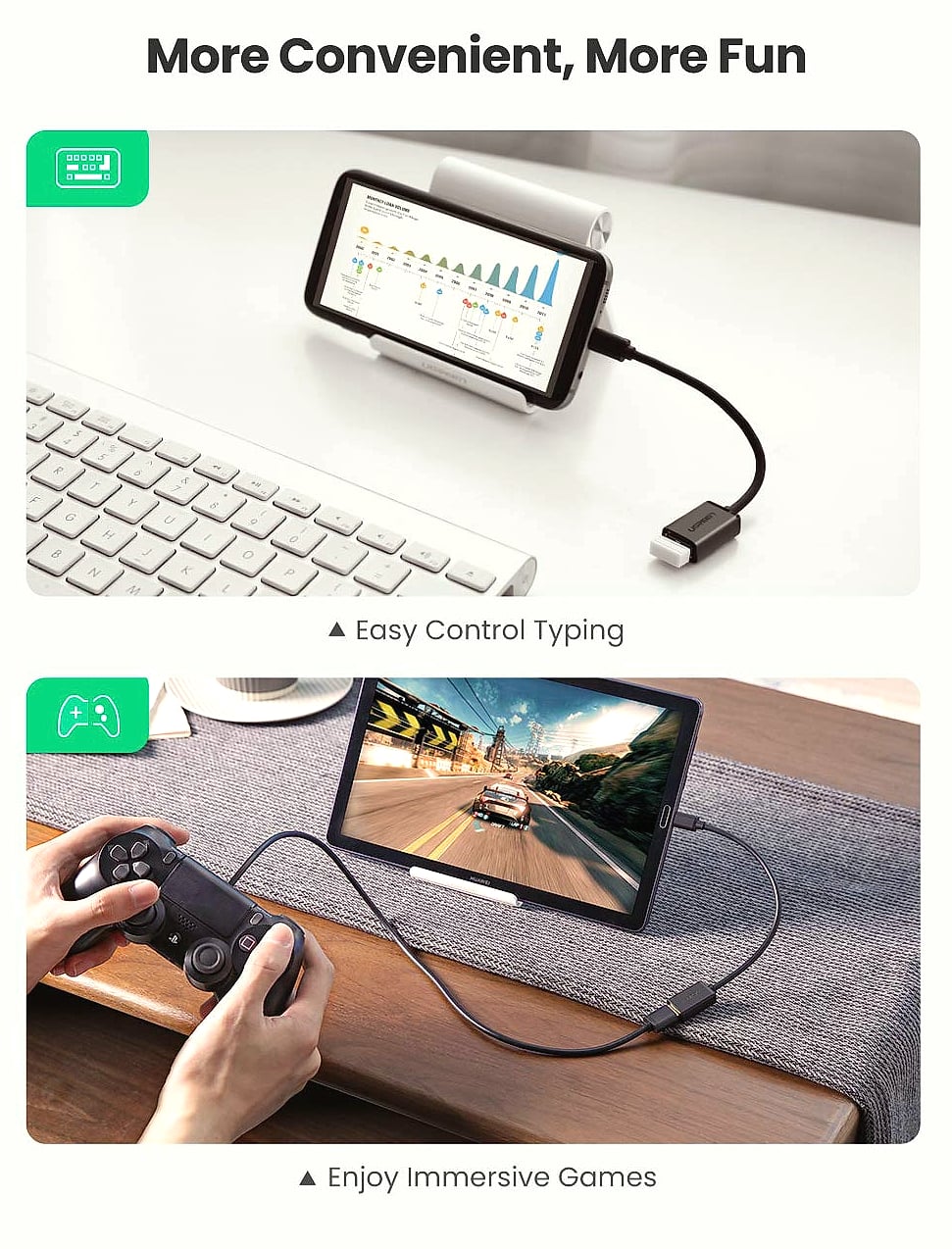 UGREEN 2 Pack Micro USB OTG Adapter Cable for Android phones and tablets