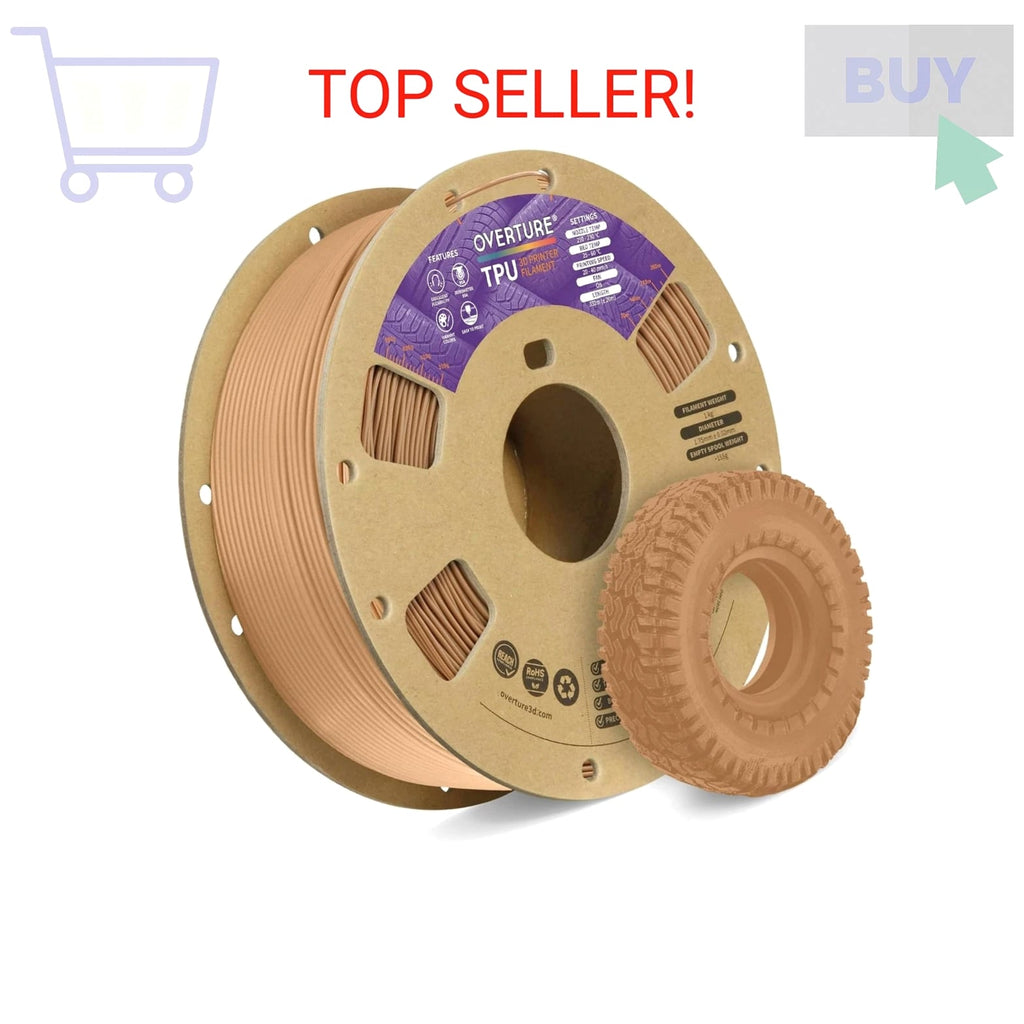 OVERTURE TPU Filament 1.75mm Flexible Roll, 95A Soft 3D Printer Filament, 1kg Sp