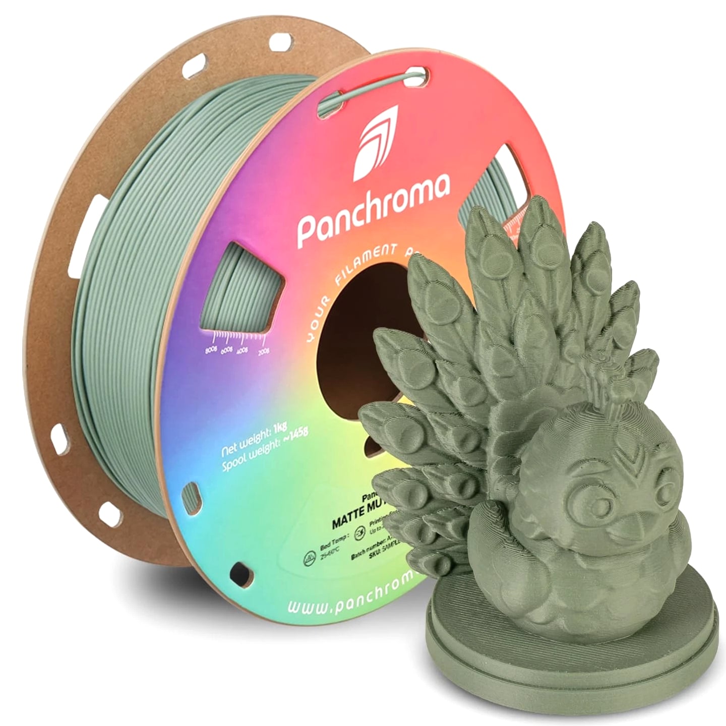 Panchroma Matte PLA Filament, Muted Green 1.75mm 1kg 3D Printing Filament, Fo...