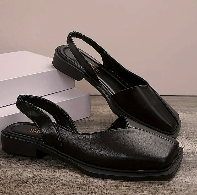 NAZSQ Leather Square Toe Sandals for Women