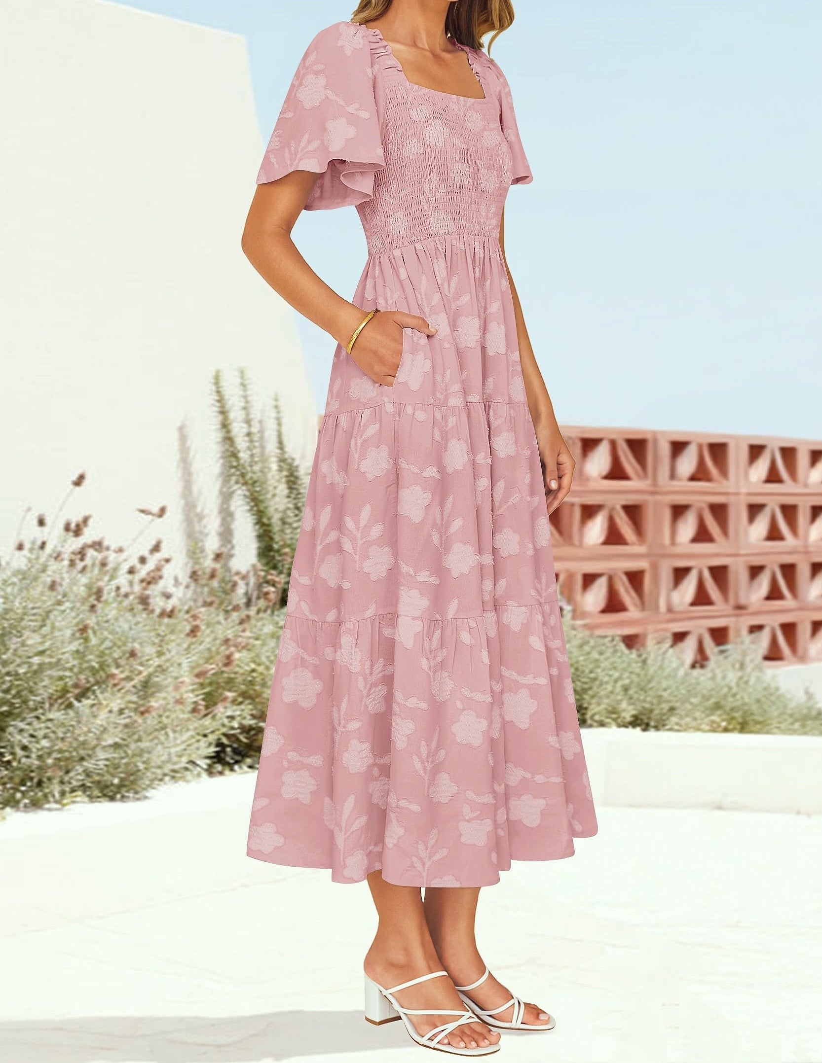 ZESICA Women's Boho Floral Midi Dress Summer Casual