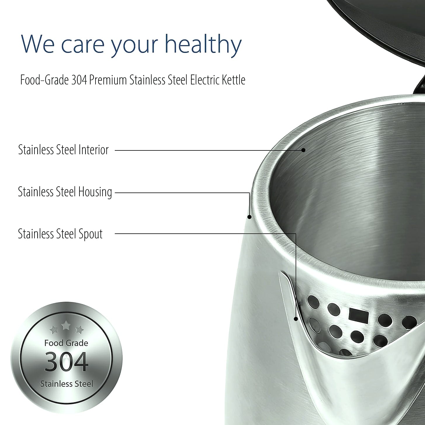 COMFEE' 1.7L Stainless Steel Electric Kettle, 1500W Fast Boil