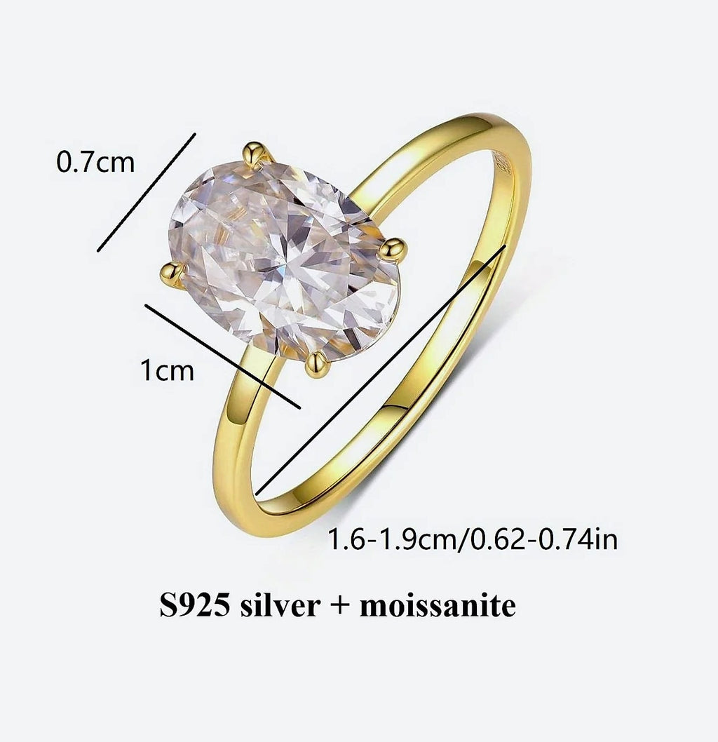 S925 Sterling Silver 2.5CT Oval Moissanite Ring 18k Gold