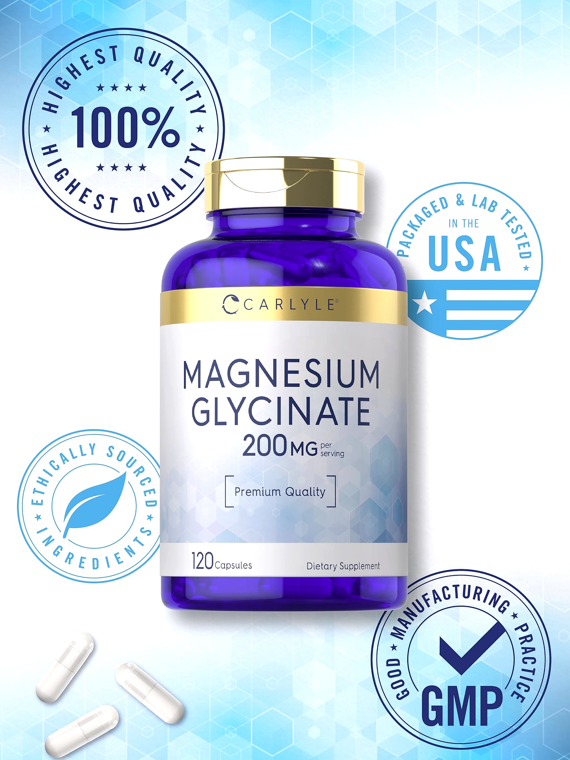 Carlyle Magnesium Glycinate 200mg, 120 Capsules