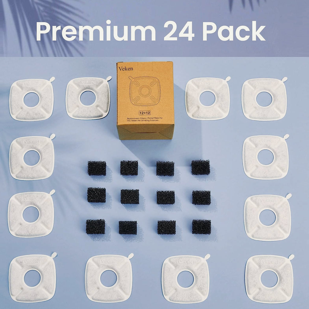 Veken Cat Water Fountain Replacement Filters 24 Pack Set