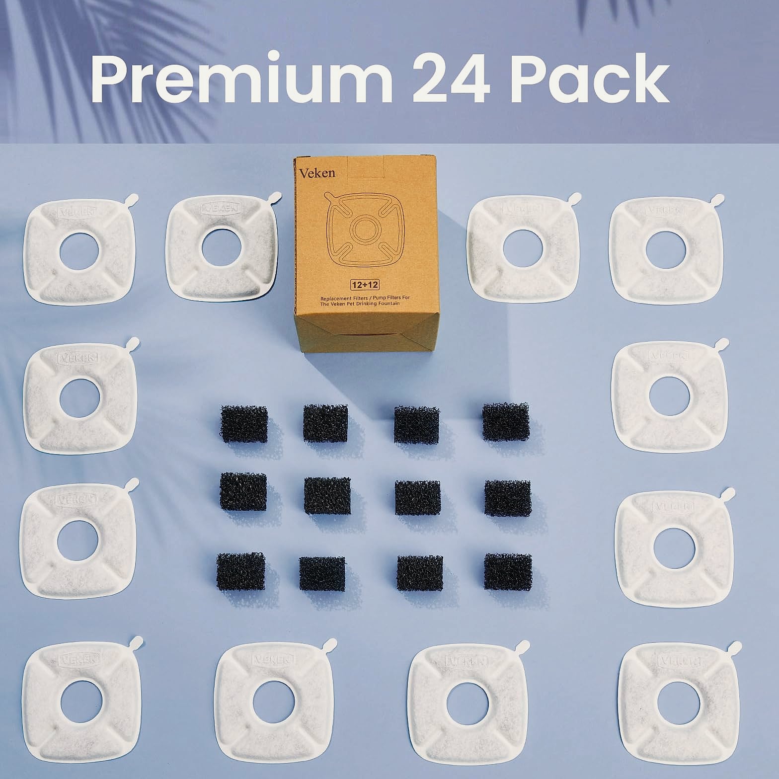 Veken Cat Water Fountain Replacement Filters 24 Pack Set