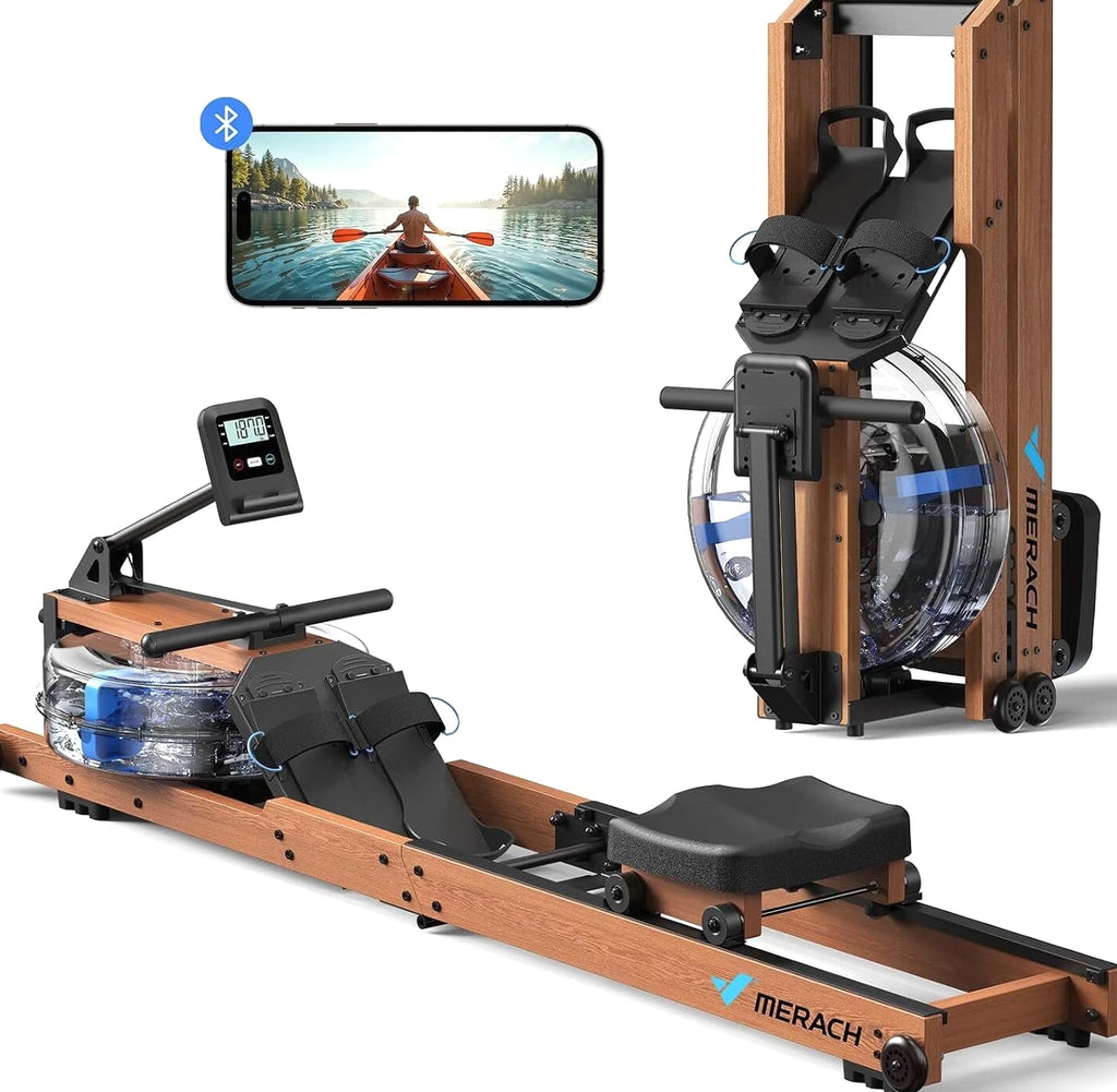 MERACH R28 Foldable Water Rowing Machines for Home Gym with 400LB Weight Wood