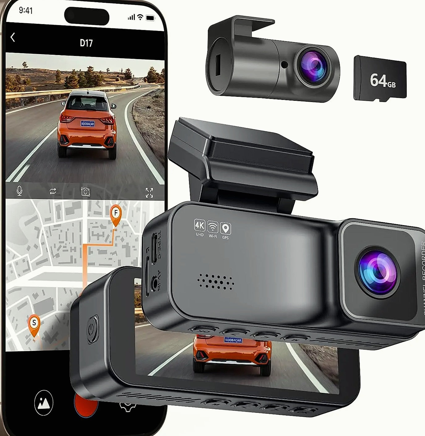 Kankeirr 4K/2.5K Dual Dash Cam with GPS and 64GB Card