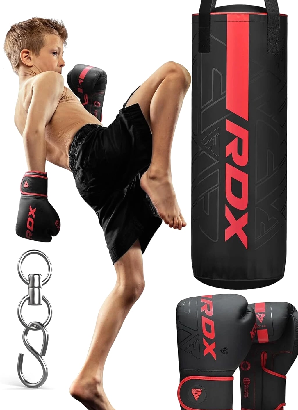 Hanging Punching Bag for Kids by RDX 2FT Leather Filled Punching Bag with Gloves