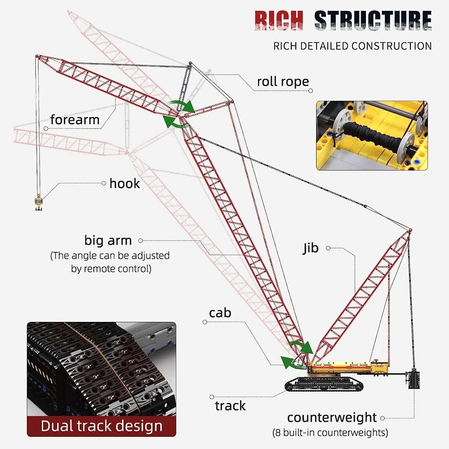 Mould King 17015 Crawler Crane Building Block Remote Control Construction Set