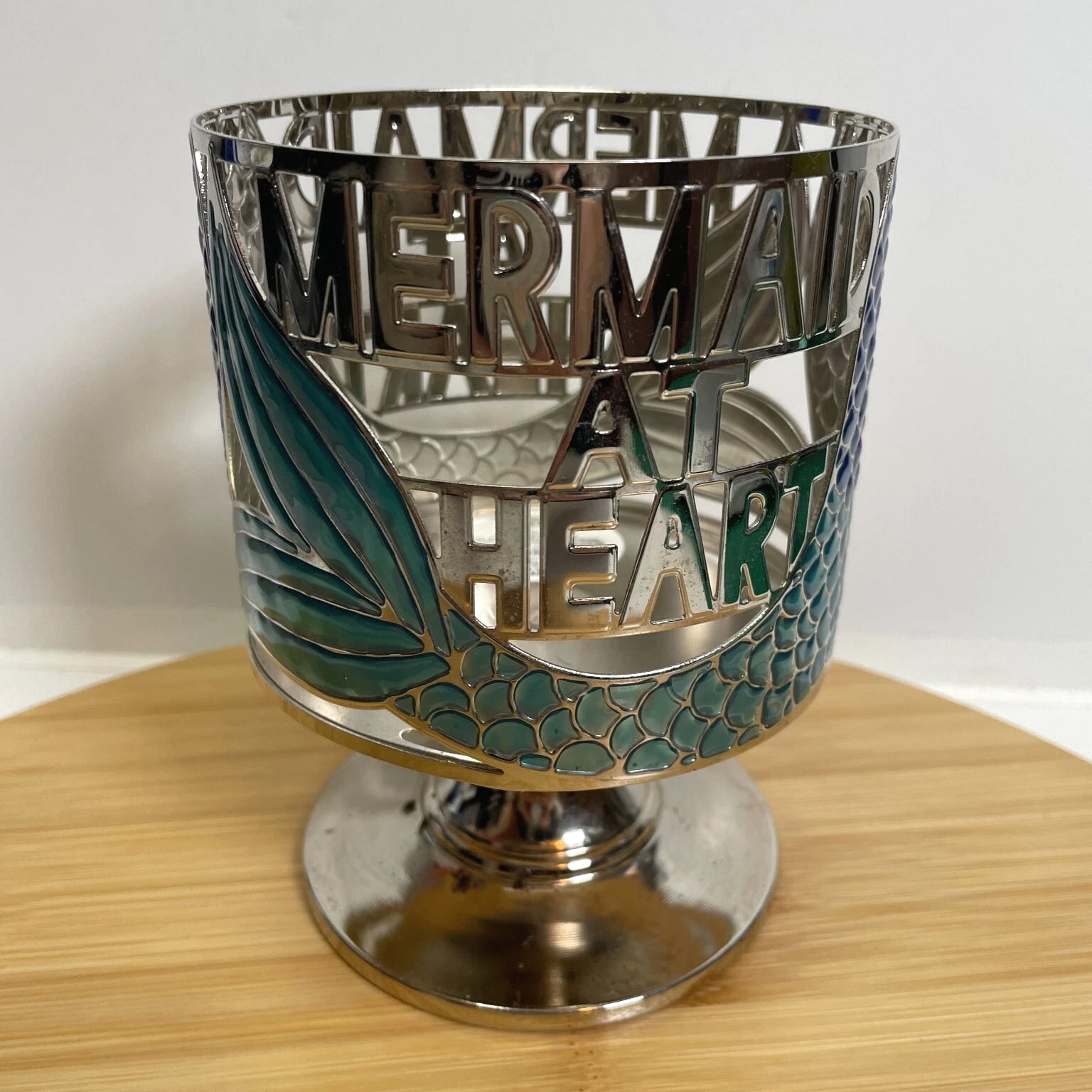 Bath & Body Works "Mermaid At Heart" Silver Metal 3 Wick Candle Holder Pedestal