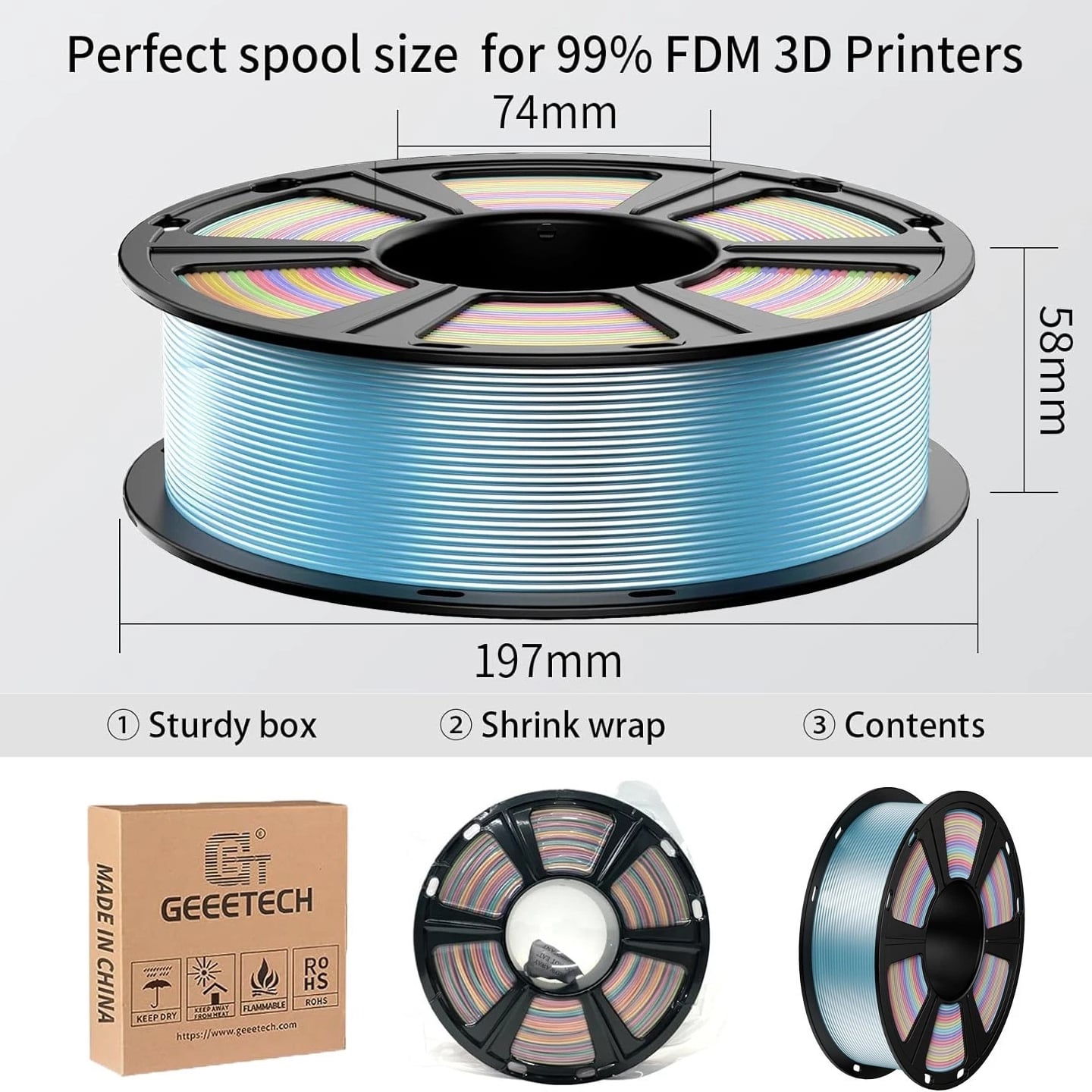【Buy 5 Get 5 Free!Add 10】GEEETECH 3D Printer Filament 1KG PLA ABS+ PETG TPU ASA